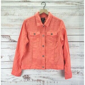Jones New York Jones & Co. Women’s Size L 100% Linen Coral Jacket Preppy